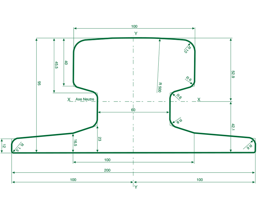 A100 crane rail from EMRAILS are manufactured to DIN standard (German Institute of Standards) in 12 metre lengths. They generally used in applications such as, crane rail, mining rails, and multiple other applications.