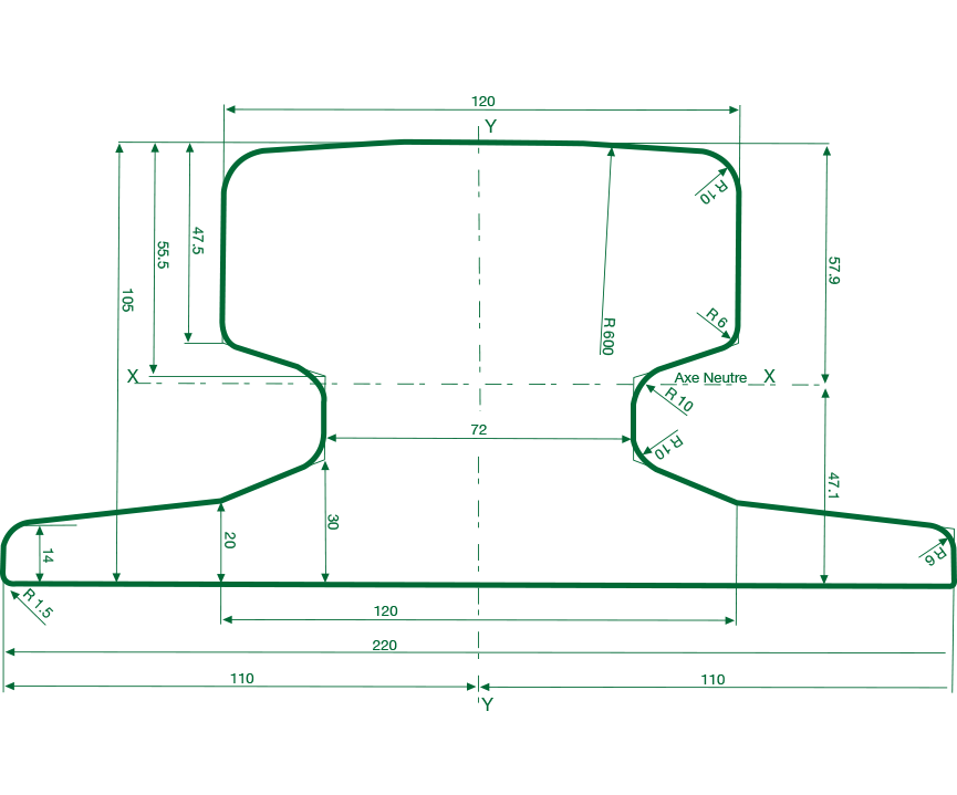 A120 crane rail from EMRAILS are manufactured to DIN standard (German Institute of Standards) in 12 metre lengths. They generally used in applications such as trolley rails, crane rail, mining rails, car-dumpers, and multiple other applications.